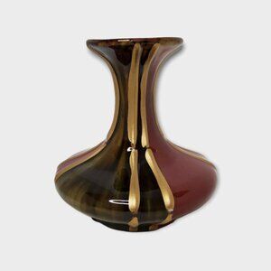 vintage red brown gold drip glaze mid century pottery vase